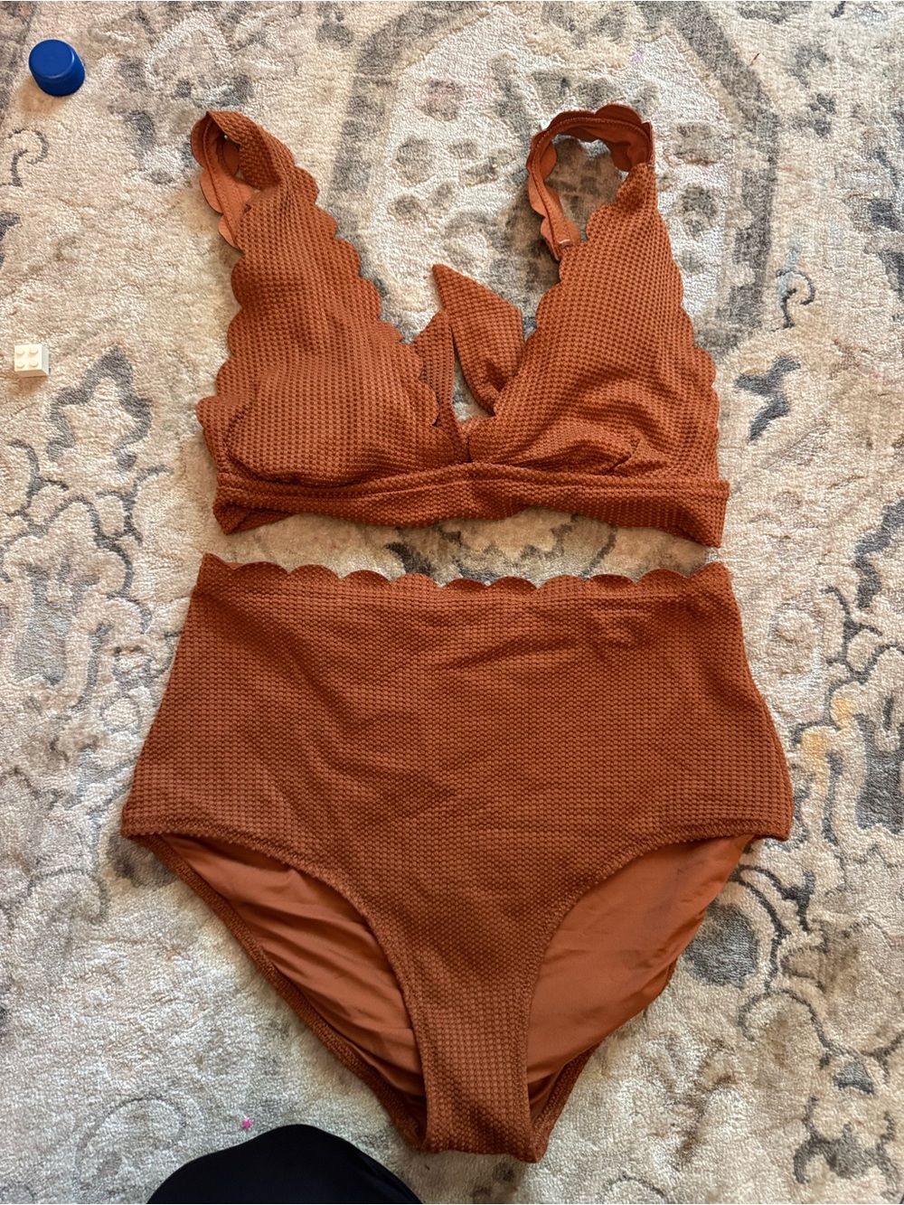 aerie scalloped two piece high rise swimsuit size small bikini